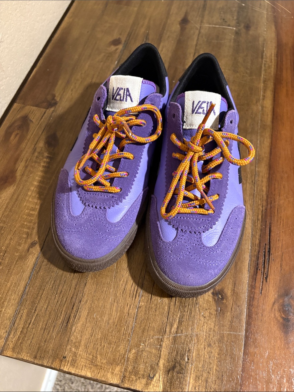 Veja Purple Suede & Leather Low-Top Sneakers with Orange Laces